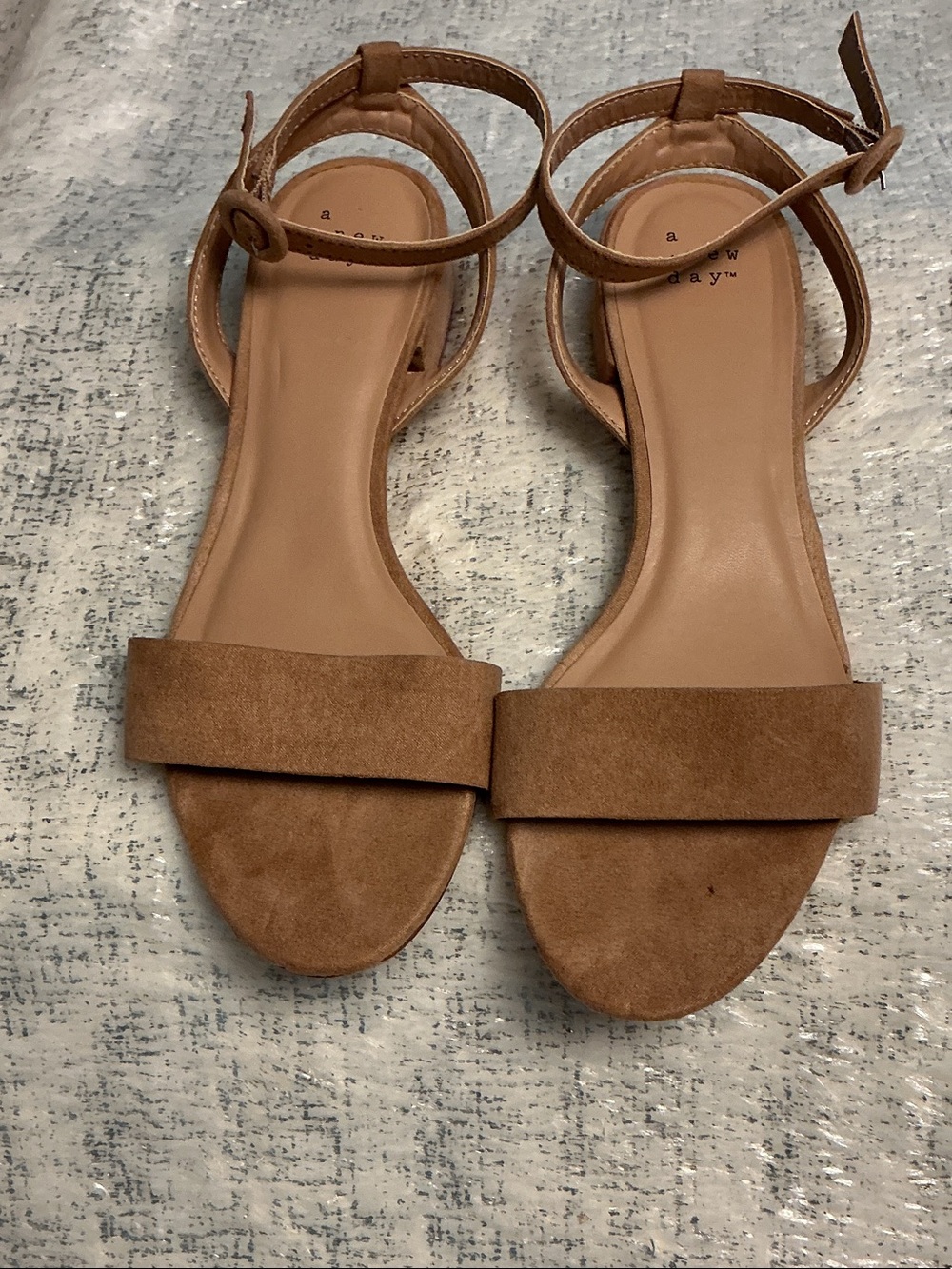 a new day Tan Suede Ankle Strap Flat Sandals